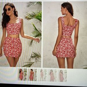 Ditsy Floral Crop Tank Top & Split Hem Skirt Set
